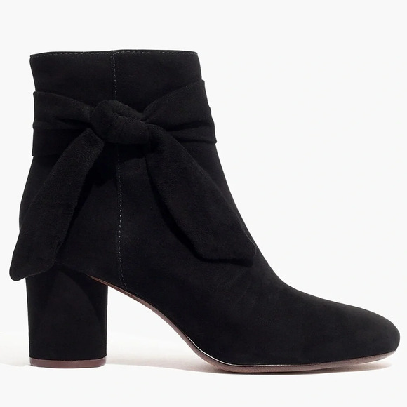 Madewell Esme Black Suede Bow Boot Circle Block Heel - Picture 13 of 13